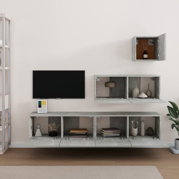 Set Di Mobili Porta Tv 4 Pz Grigio Cemento In Legno Multistrato - Image 3