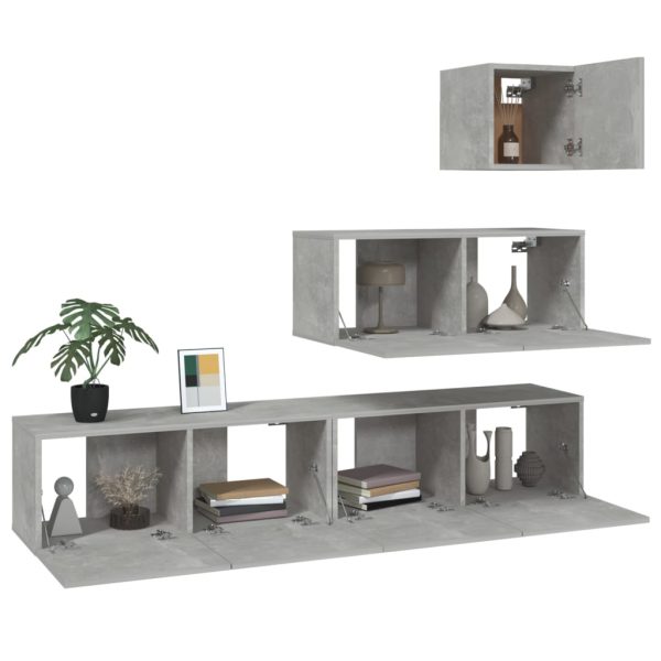 Set Di Mobili Porta Tv 4 Pz Grigio Cemento In Legno Multistrato - Image 4