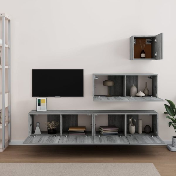 Set Di Mobili Porta Tv 4 Pz Grigio Sonoma In Legno Multistrato - Image 3