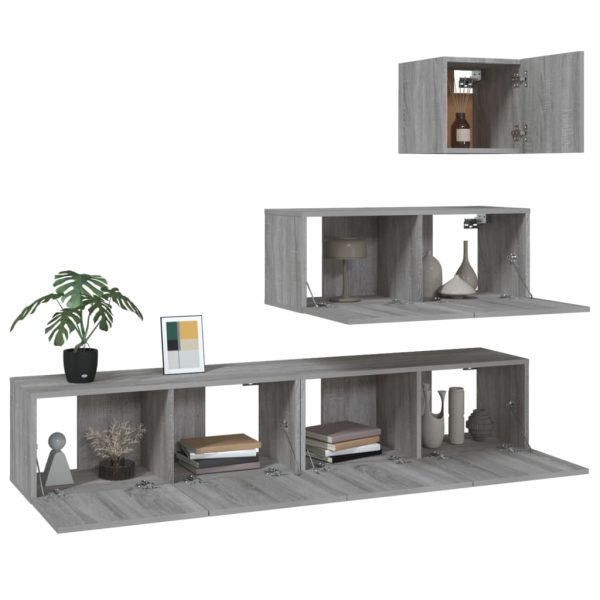 Set Di Mobili Porta Tv 4 Pz Grigio Sonoma In Legno Multistrato - Image 4