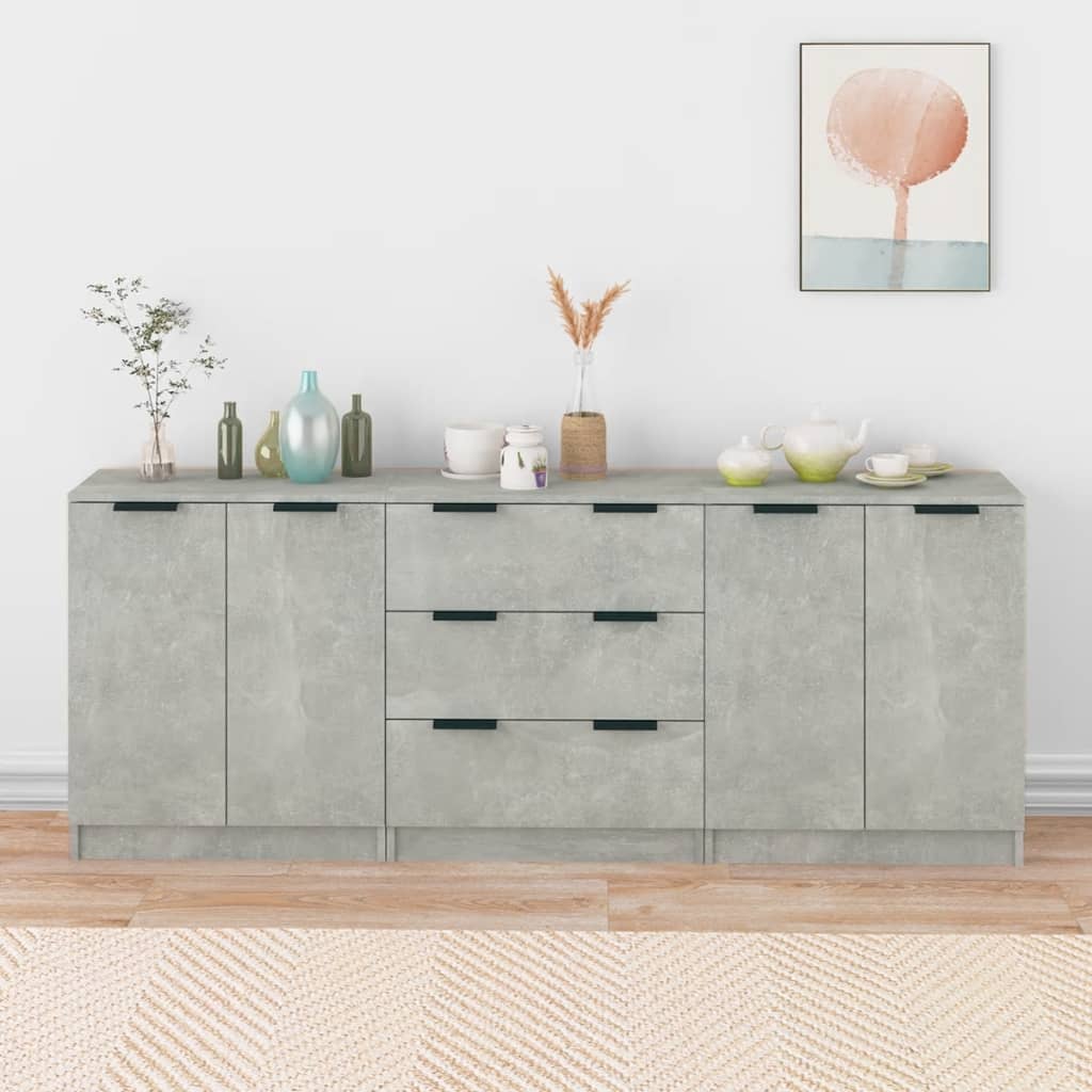 Credenze 3 Pz Grigio Cemento In Legno Multistrato