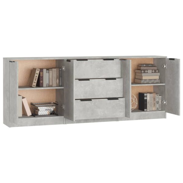 Credenze 3 Pz Grigio Cemento In Legno Multistrato - Image 5