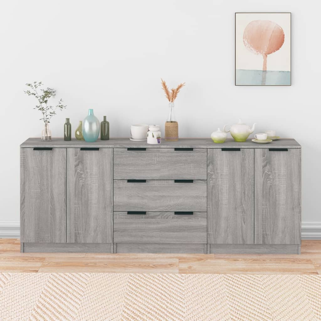 Credenze 3 Pz Grigio Sonoma In Legno Multistrato