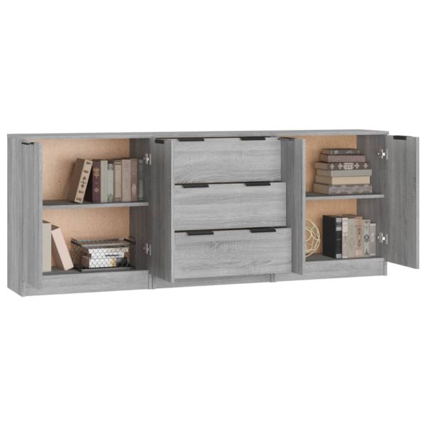 Credenze 3 Pz Grigio Sonoma In Legno Multistrato - Image 5