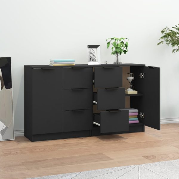 Credenze 2 Pz Nere 60x30x70 Cm In Legno Multistrato - Image 3