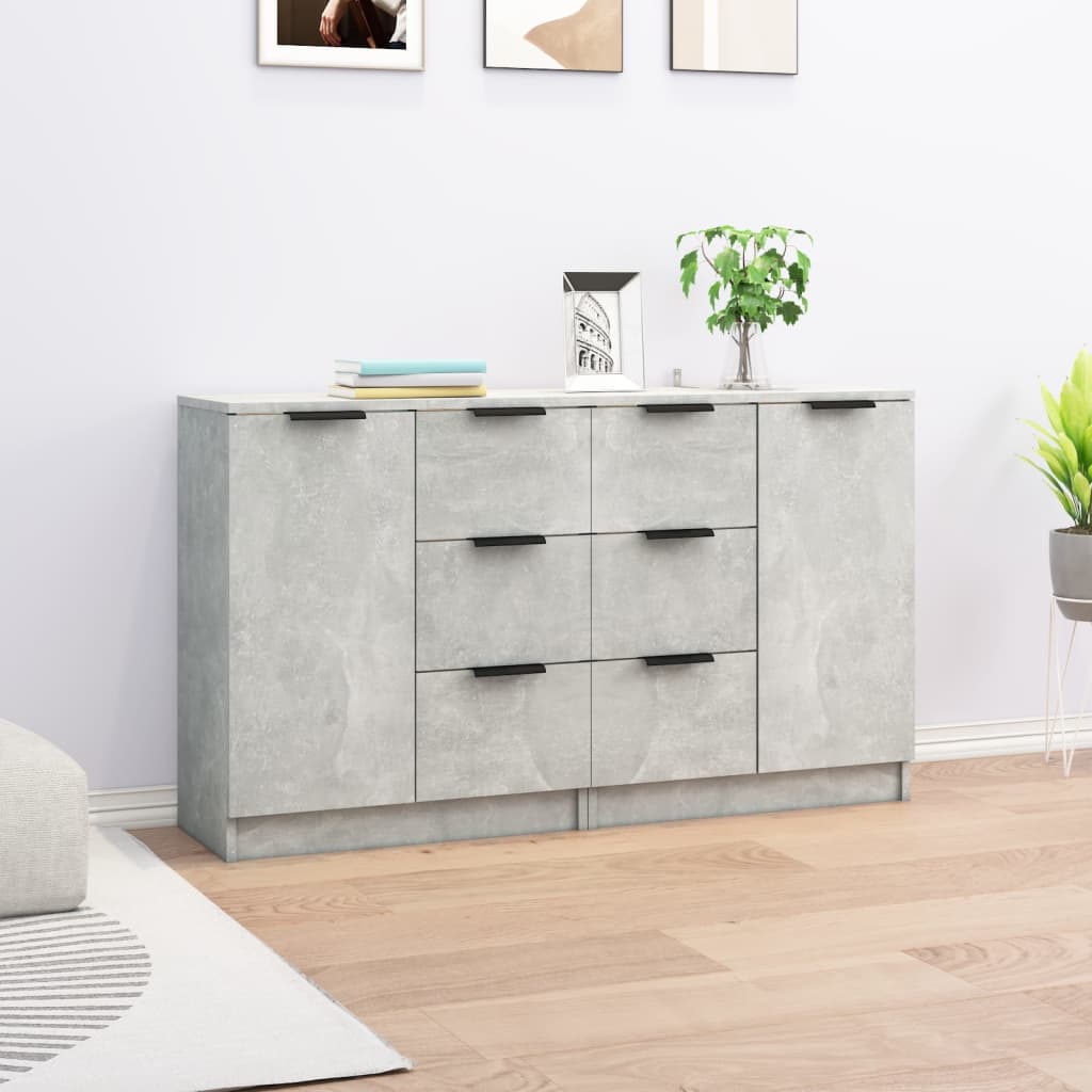 Credenze 2 Pz Grigio Cemento 60x30x70 Cm In Legno Multistrato