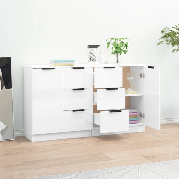 Credenze 2 Pz Bianco Lucido 60x30x70 Cm In Legno Multistrato - Image 3