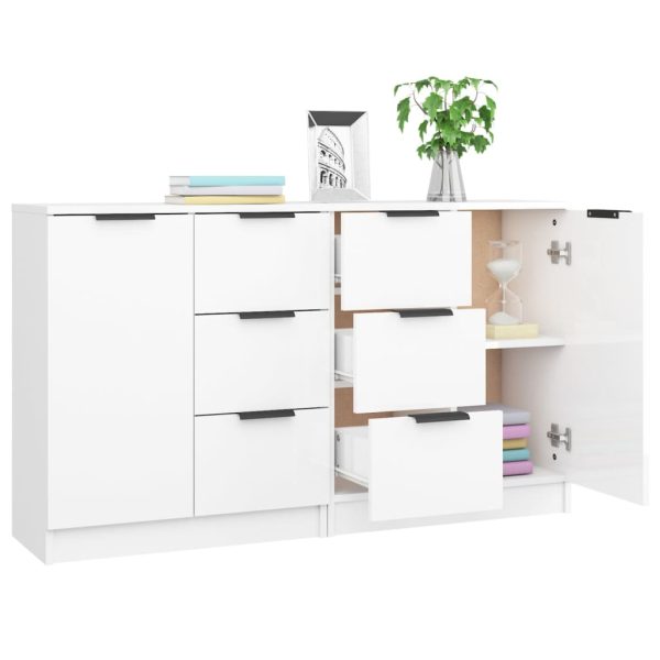 Credenze 2 Pz Bianco Lucido 60x30x70 Cm In Legno Multistrato - Image 4