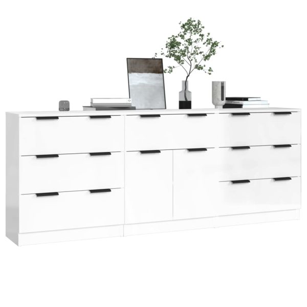 Credenze 3 Pz Bianco Lucido In Legno Multistrato - Image 3