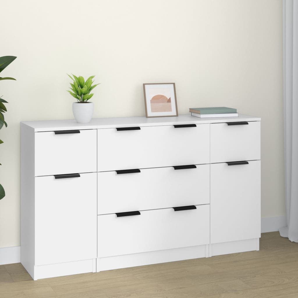 Set Di Credenze 3 Pz In Legno Multistrato Bianco