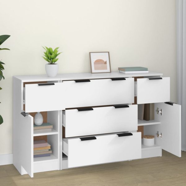 Set Di Credenze 3 Pz In Legno Multistrato Bianco - Image 3