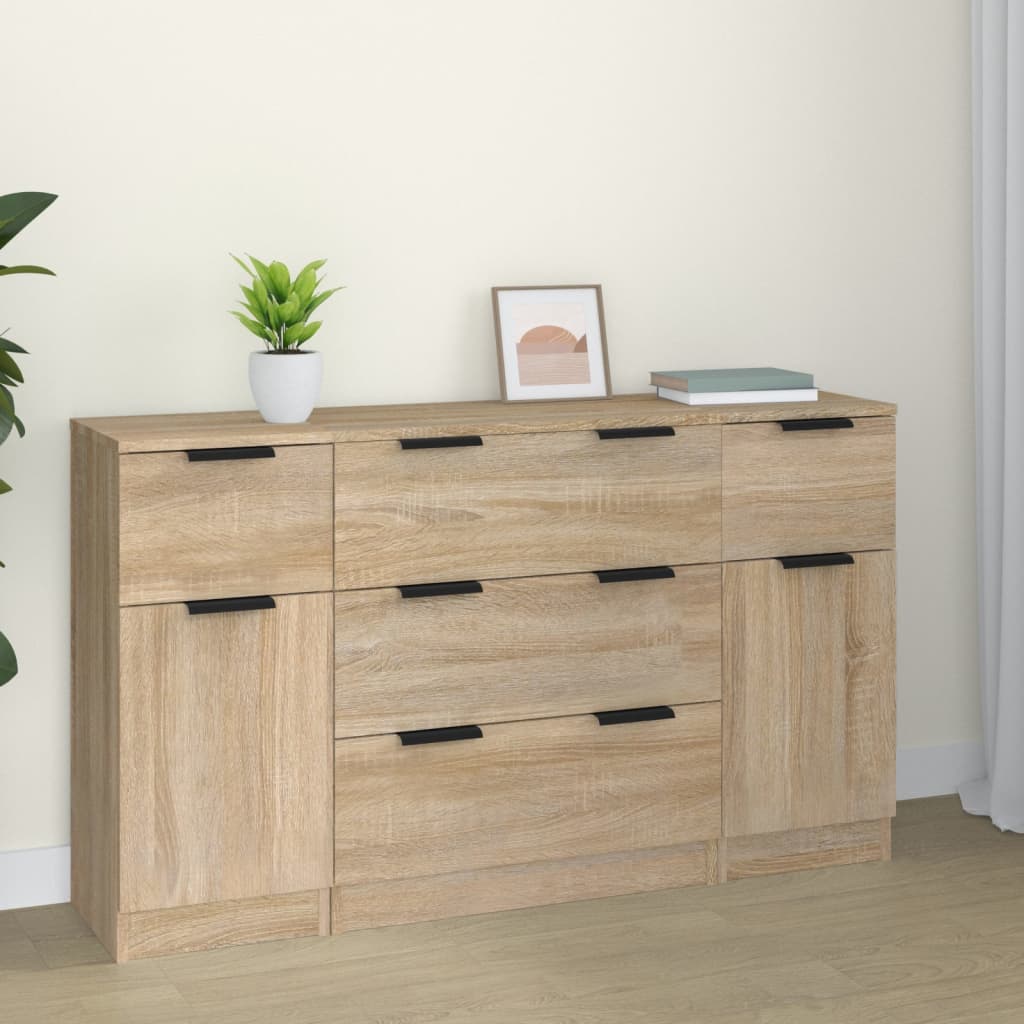 Set Di Credenze 3 Pz Rovere Sonoma In Legno Multistrato