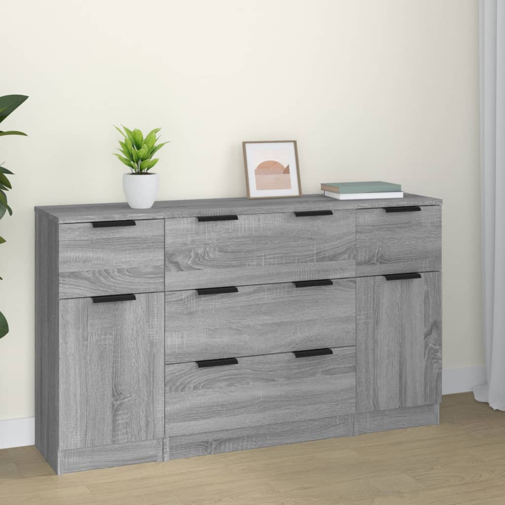 Set Di Credenze 3 Pz Grigio Sonoma In Legno Multistrato