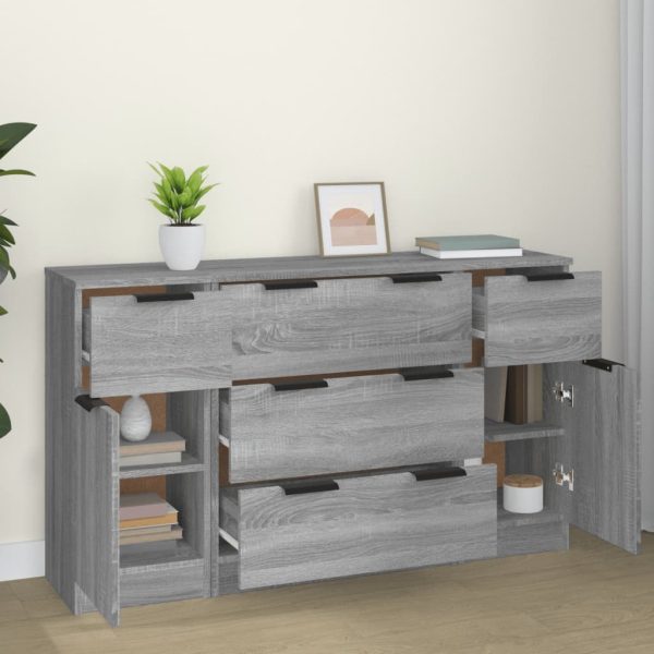 Set Di Credenze 3 Pz Grigio Sonoma In Legno Multistrato - Image 3