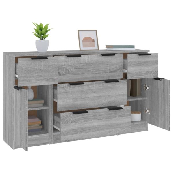 Set Di Credenze 3 Pz Grigio Sonoma In Legno Multistrato - Image 4