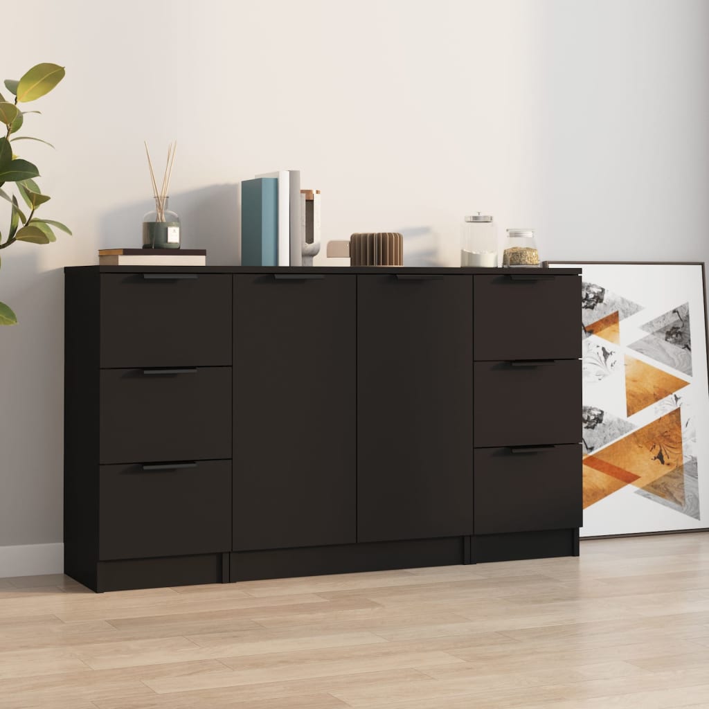Credenze 3 Pz Nere In Legno Multistrato