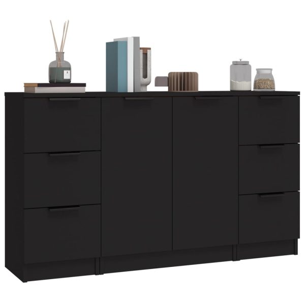 Credenze 3 Pz Nere In Legno Multistrato - Image 4