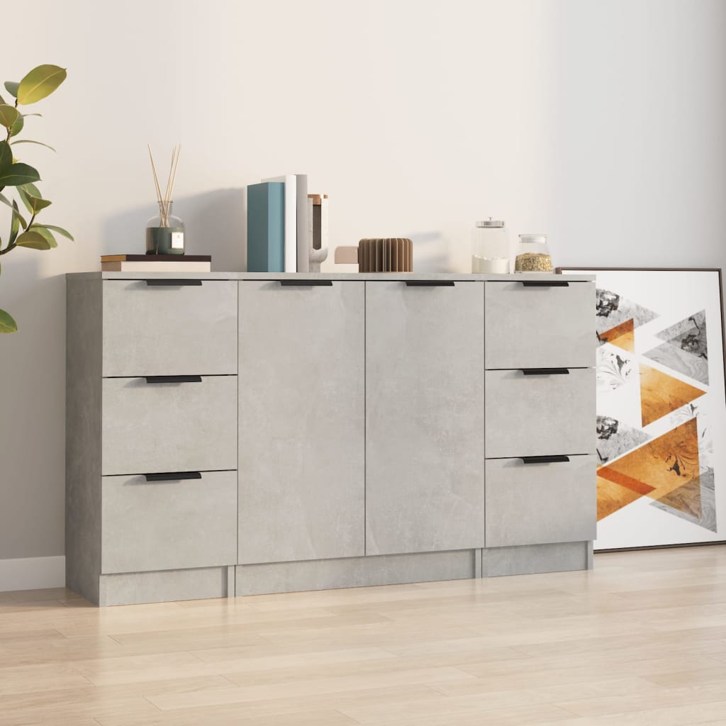 Credenze 3 Pz Grigio Cemento In Legno Multistrato