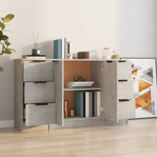 Credenze 3 Pz Grigio Cemento In Legno Multistrato - Image 3