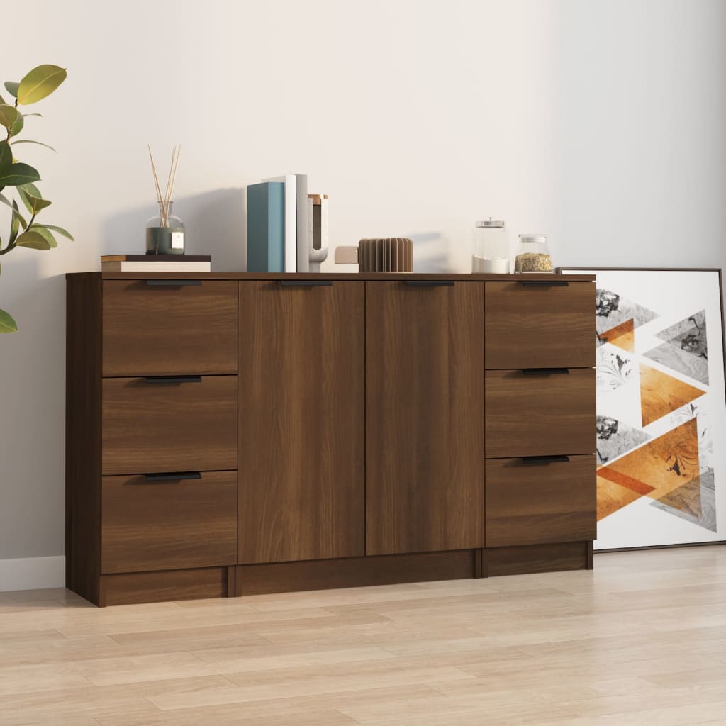 Credenze 3 Pz Rovere Marrone In Legno Multistrato