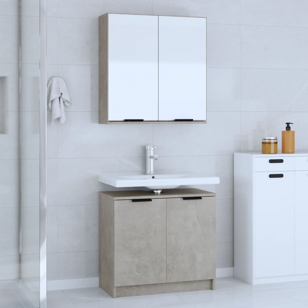 Set Di Mobili Da Bagno 2 Pz Grigio Cemento In Legno Multistrato