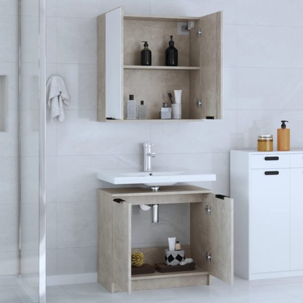 Set Di Mobili Da Bagno 2 Pz Grigio Cemento In Legno Multistrato - Image 3