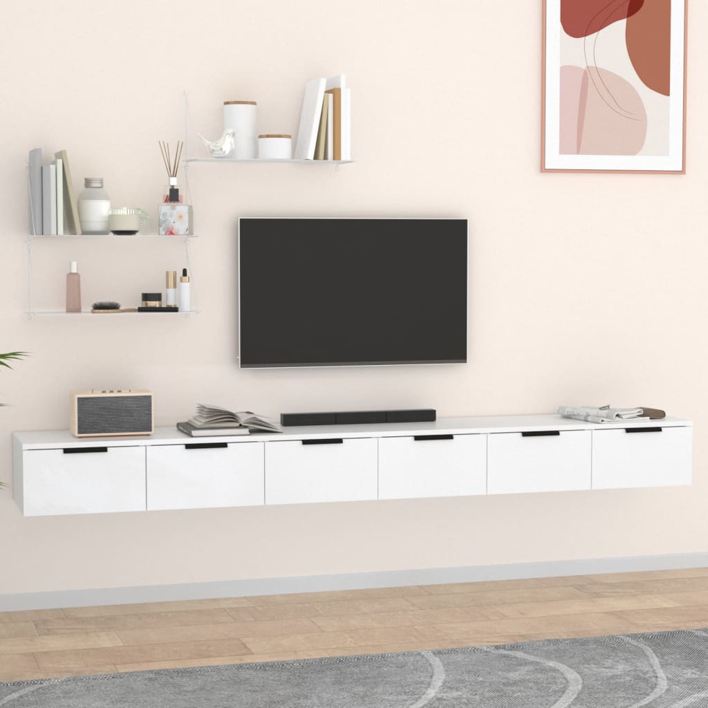Mobili A Parete 2 Pz Bianchi 102x30x20 Cm In Legno Multistrato