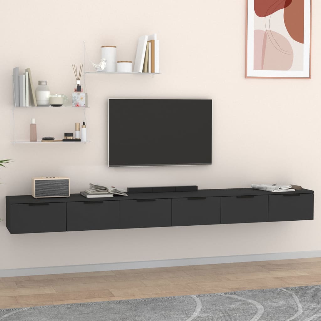 Mobili A Parete 2 Pz Nero 102x30x20 Cm In Legno Multistrato