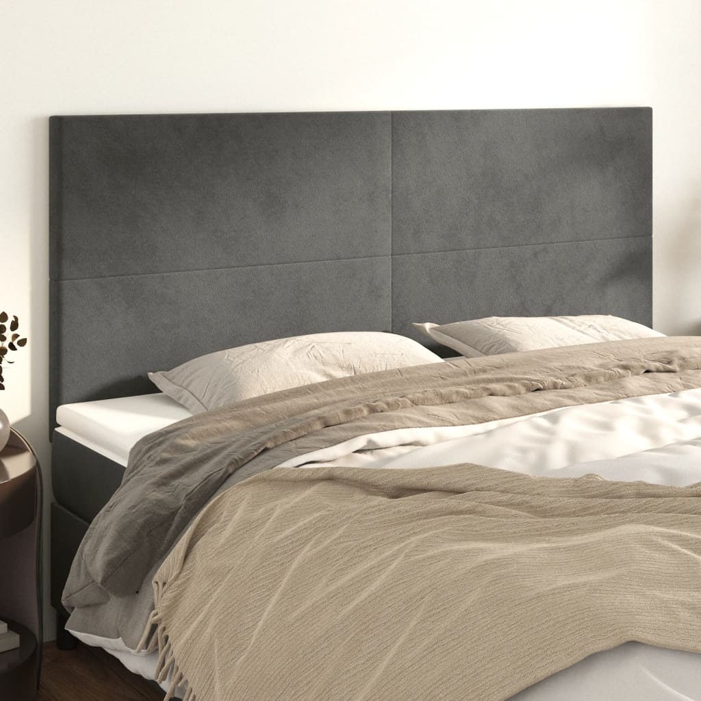 Testiera 4 Pz Grigio Scuro 90x5x78/88 Cm In Velluto