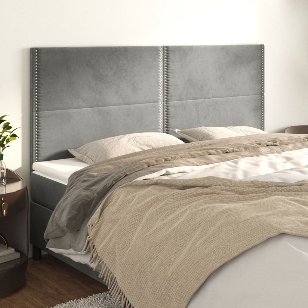 Testiera 4 Pz Grigio Chiaro 90x5x78/88 Cm In Velluto