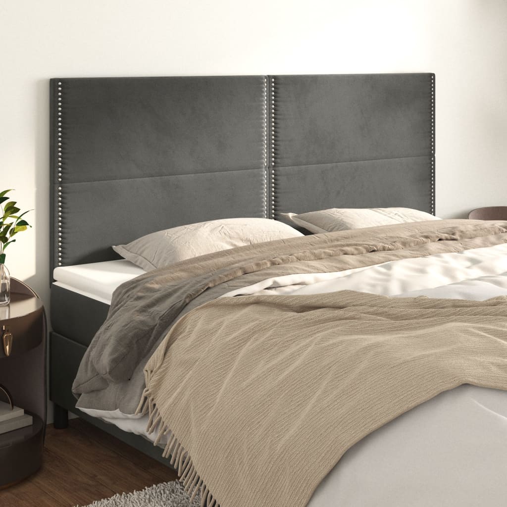 Testiera 4 Pz Grigio Scuro 90x5x78/88 Cm In Velluto