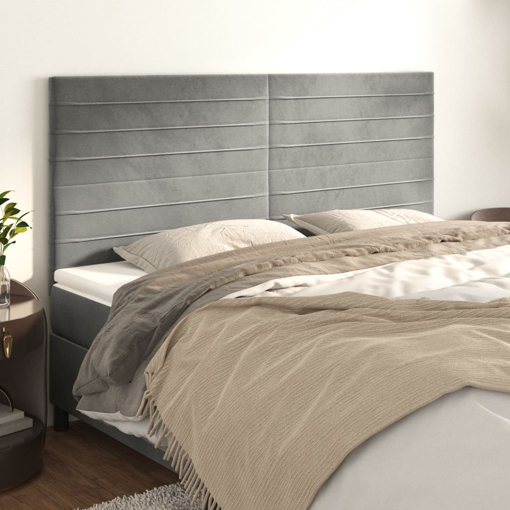 Testiera 4 Pz Grigio Chiaro 90x5x78/88 Cm In Velluto