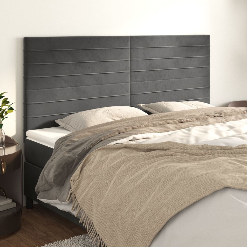 Testiera 4 Pz Grigio Scuro 90x5x78/88 Cm In Velluto