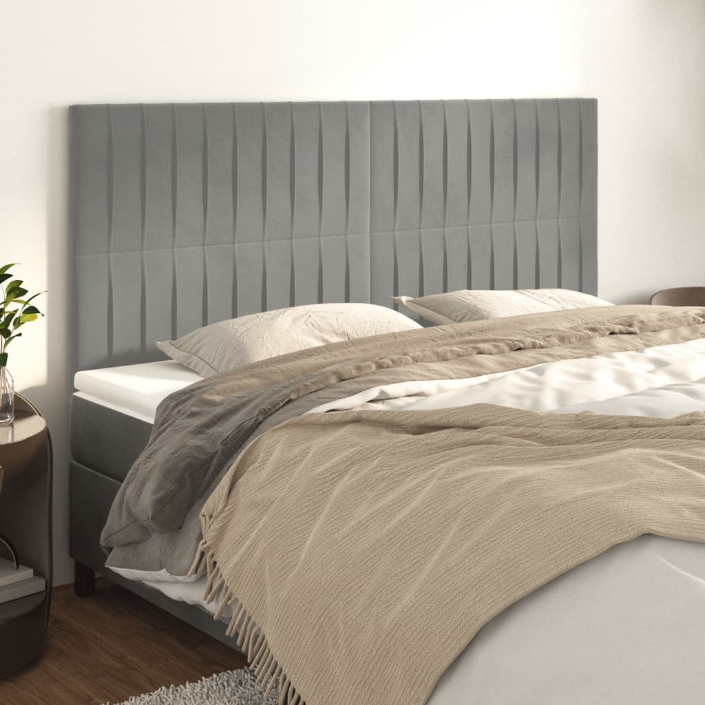 Testiera 4 Pz Grigio Chiaro 80x5x78/88 Cm In Velluto