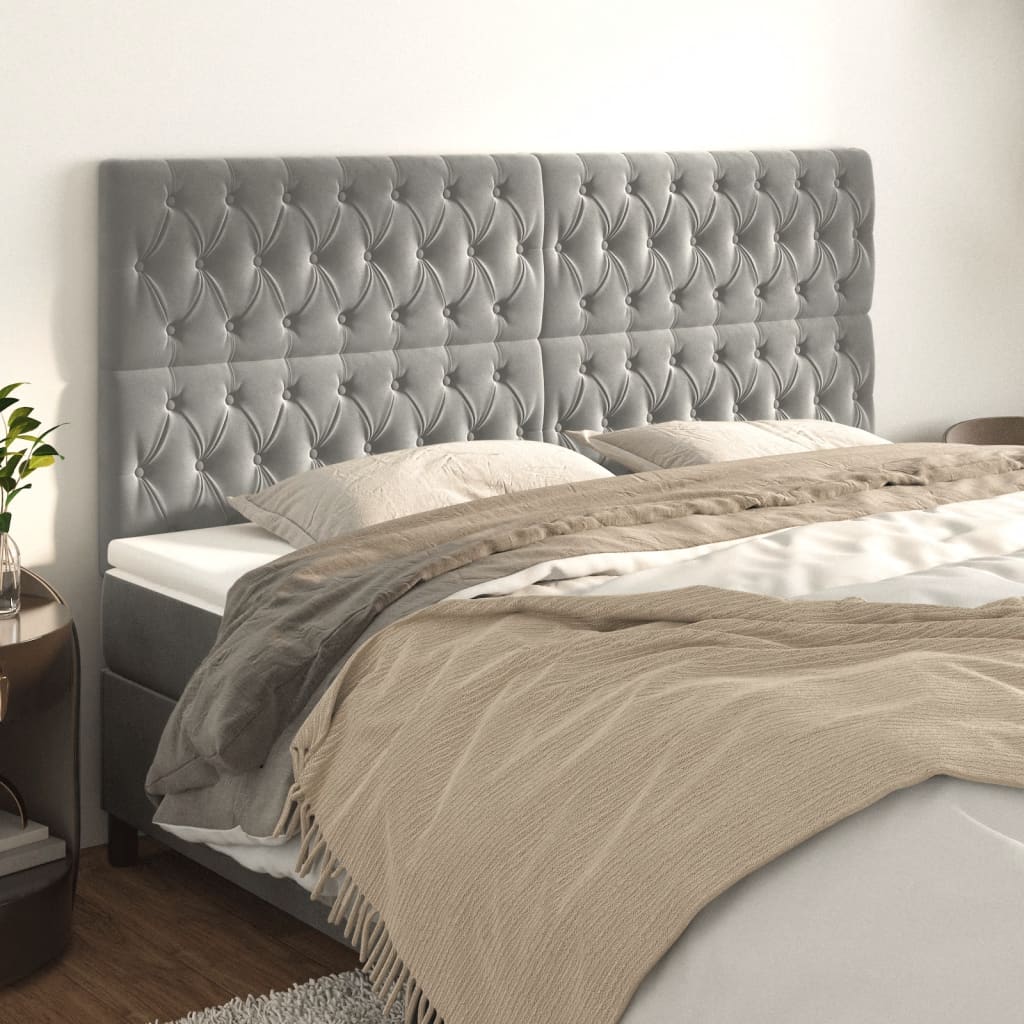 Testiera 4 Pz Grigio Chiaro 90 X 7 X 78/88 Cm In Velluto