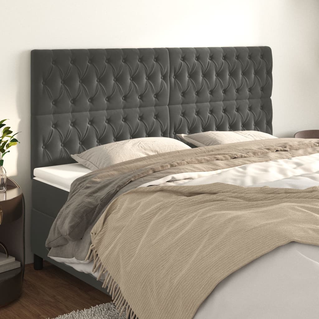Testiera 4 Pz Grigio Scuro 90 X 7 X 78/88 Cm In Velluto