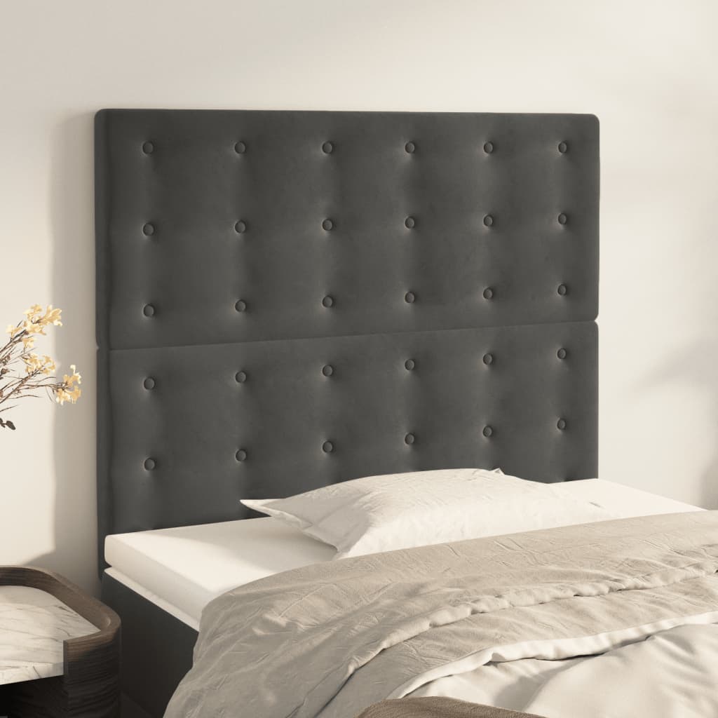 Testiera 2 Pz Grigio Scuro 90x5x78/88 Cm In Velluto