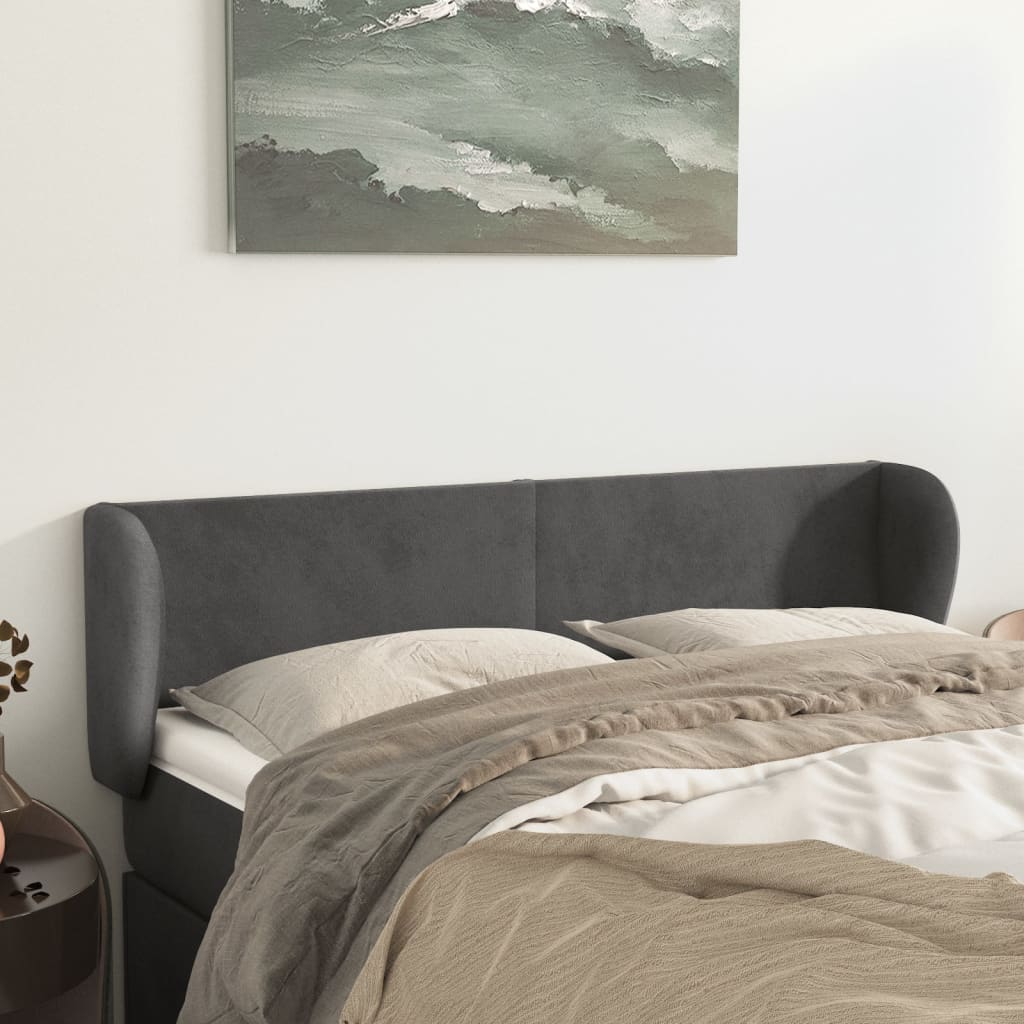 Testiera Ad Orecchio Grigio Scuro 147x23x78/88 Cm In Velluto