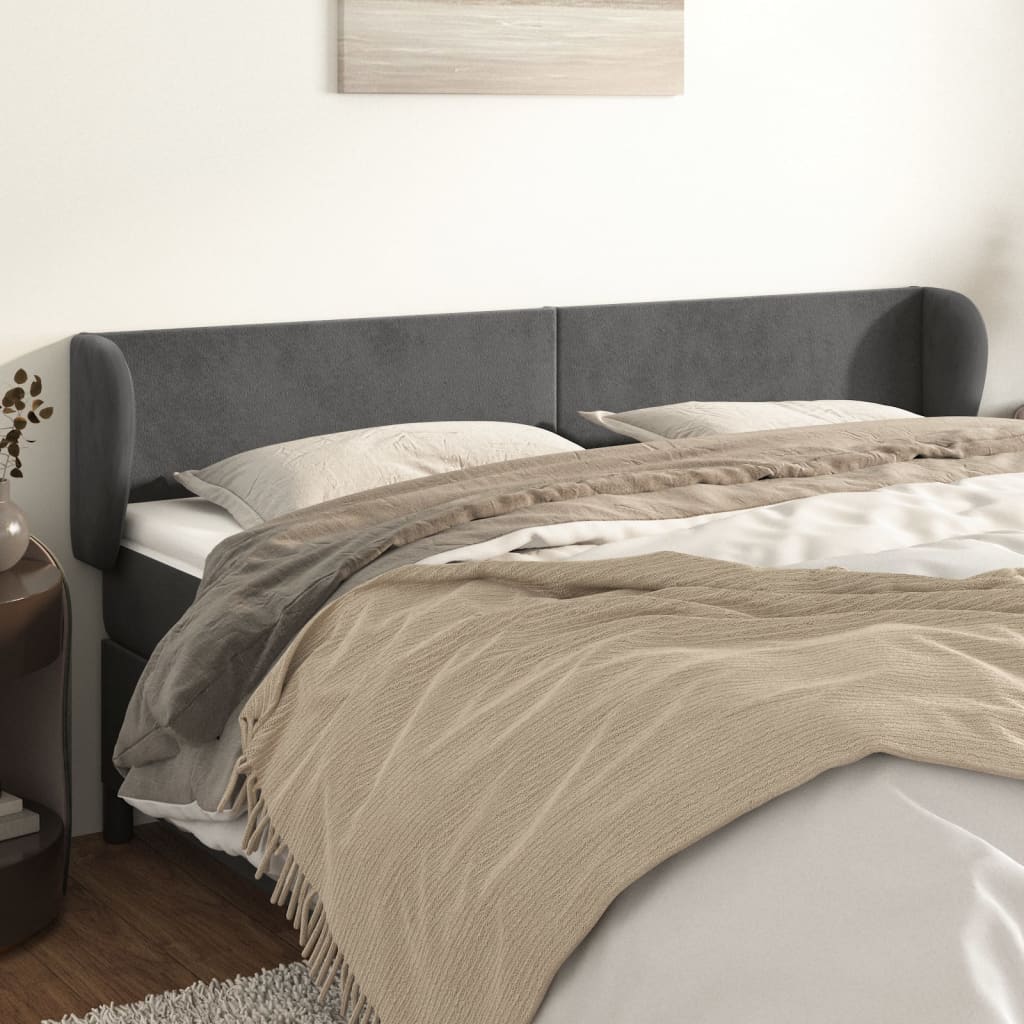 Testiera Ad Orecchio Grigio Scuro 203x23x78/88 Cm In Velluto