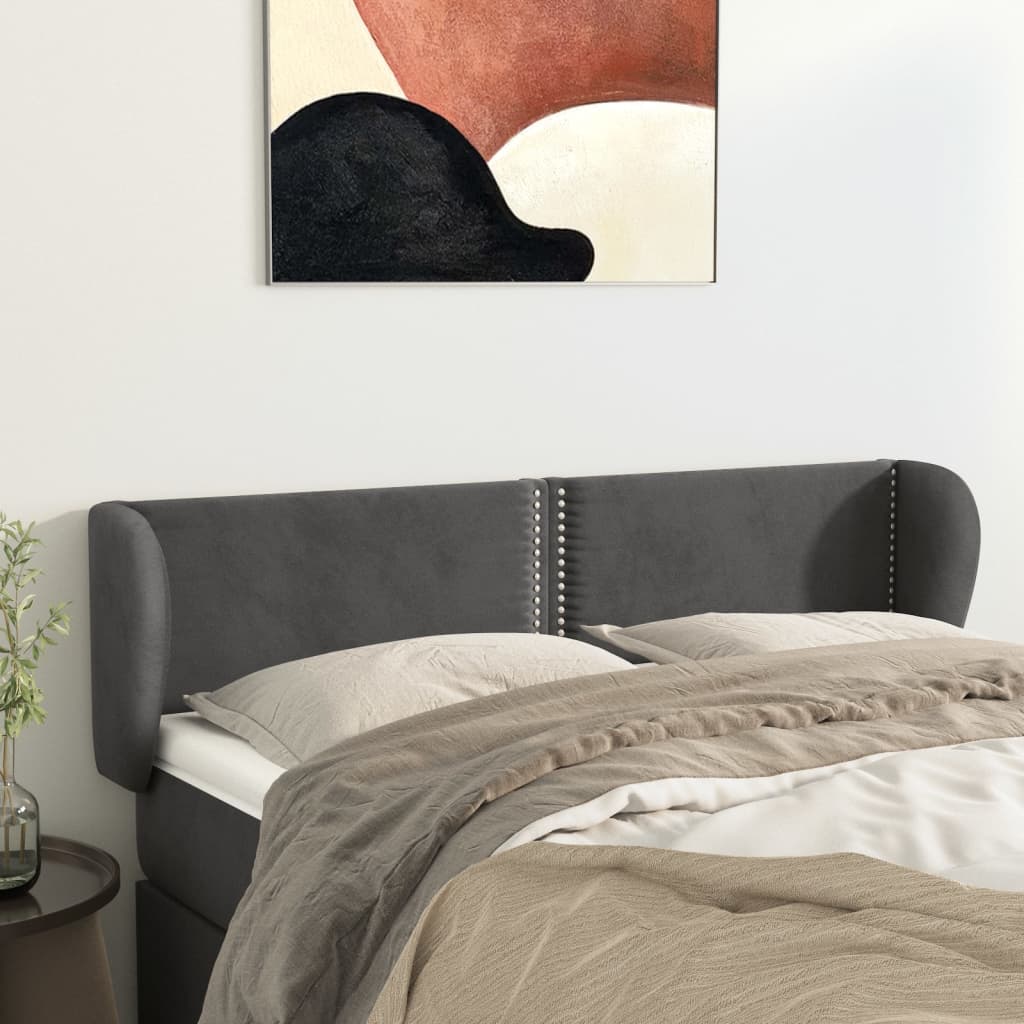 Testiera Ad Orecchio Grigio Scuro 147x23x78/88 Cm In Velluto