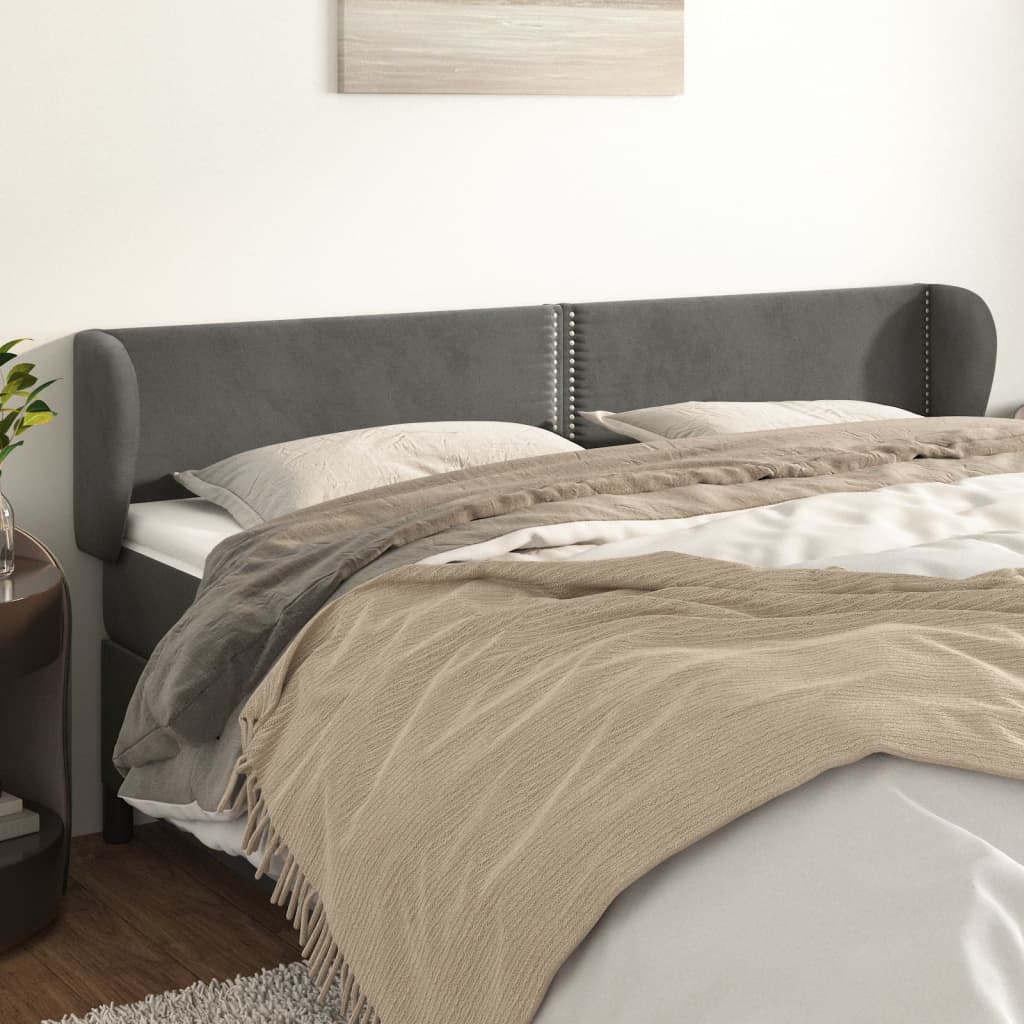 Testiera Ad Orecchio Grigio Scuro 163x23x78/88 Cm In Velluto