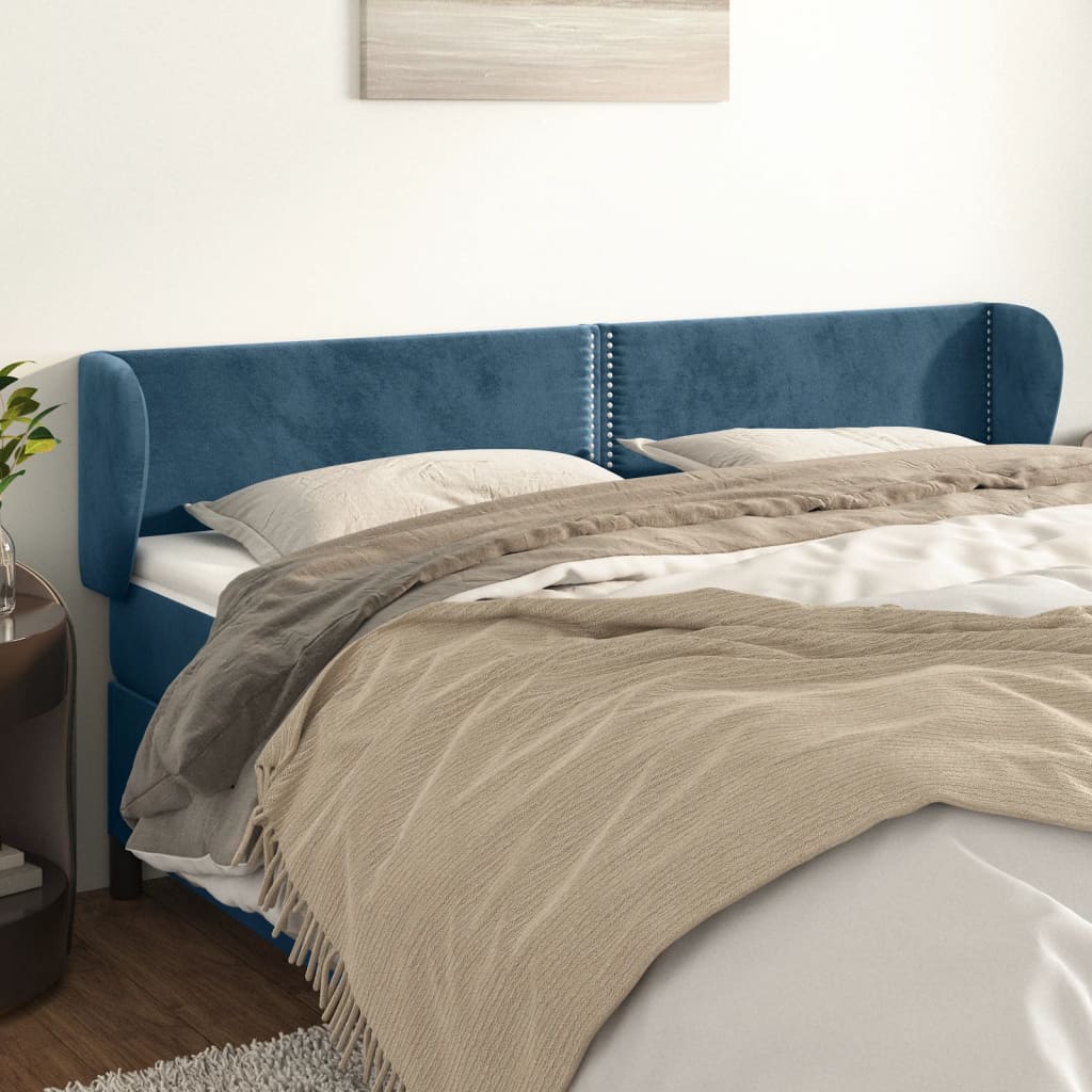 Testiera Ad Orecchio Blu Scuro 183x23x78/88 Cm In Velluto