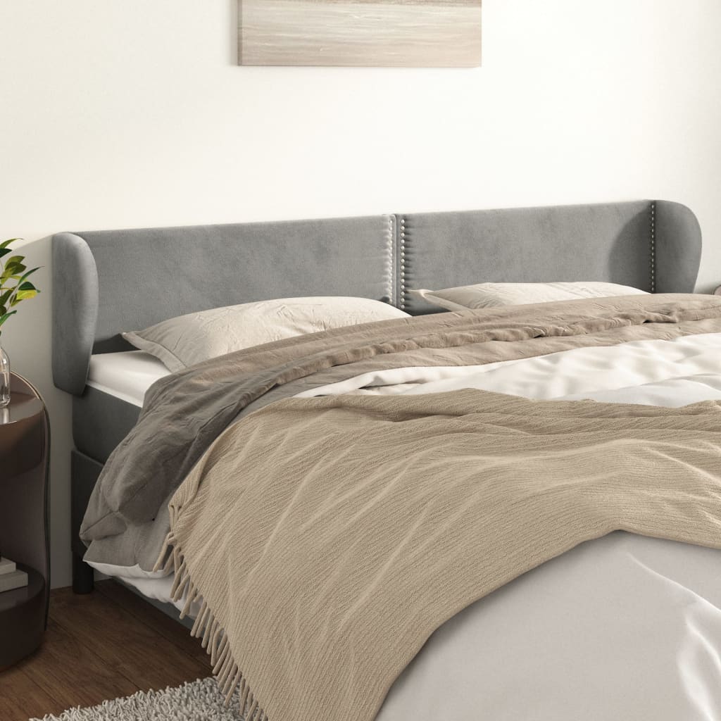 Testiera Ad Orecchio Grigio Chiaro 203x23x78/88 Cm In Velluto