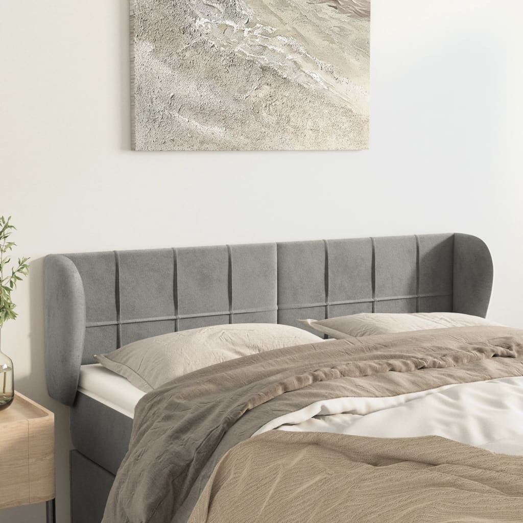Testiera Ad Orecchio Grigio Chiaro 147x23x78/88 Cm In Velluto