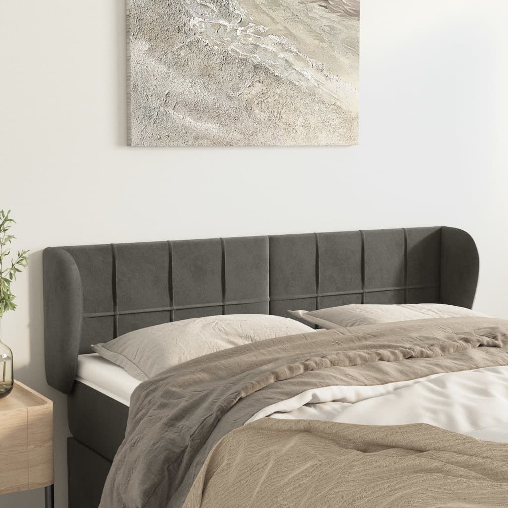 Testiera Ad Orecchio Grigio Scuro 147x23x78/88 Cm In Velluto