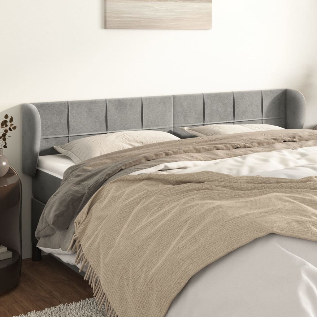 Testiera Ad Orecchio Grigio Chiaro 163x23x78/88 Cm In Velluto
