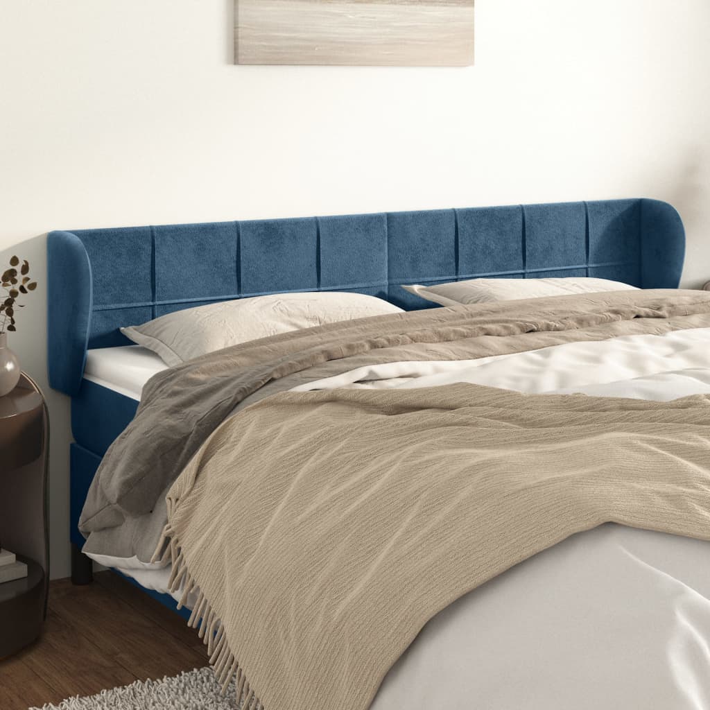 Testiera Ad Orecchio Blu Scuro 163x23x78/88 Cm In Velluto