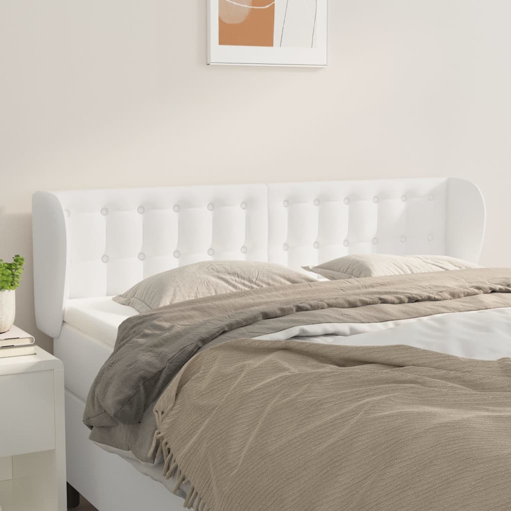 Testiera Ad Orecchio Bianca 147x23x78/88 Cm In Similpelle