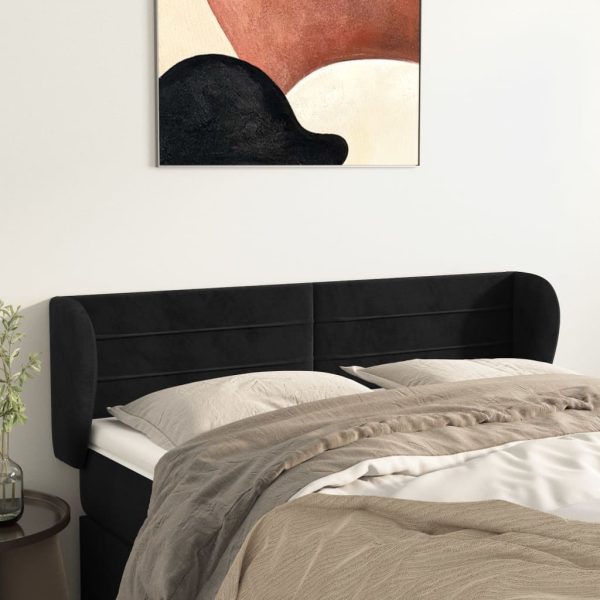 Testiera Ad Orecchio Nera 147x23x78/88 Cm In Velluto