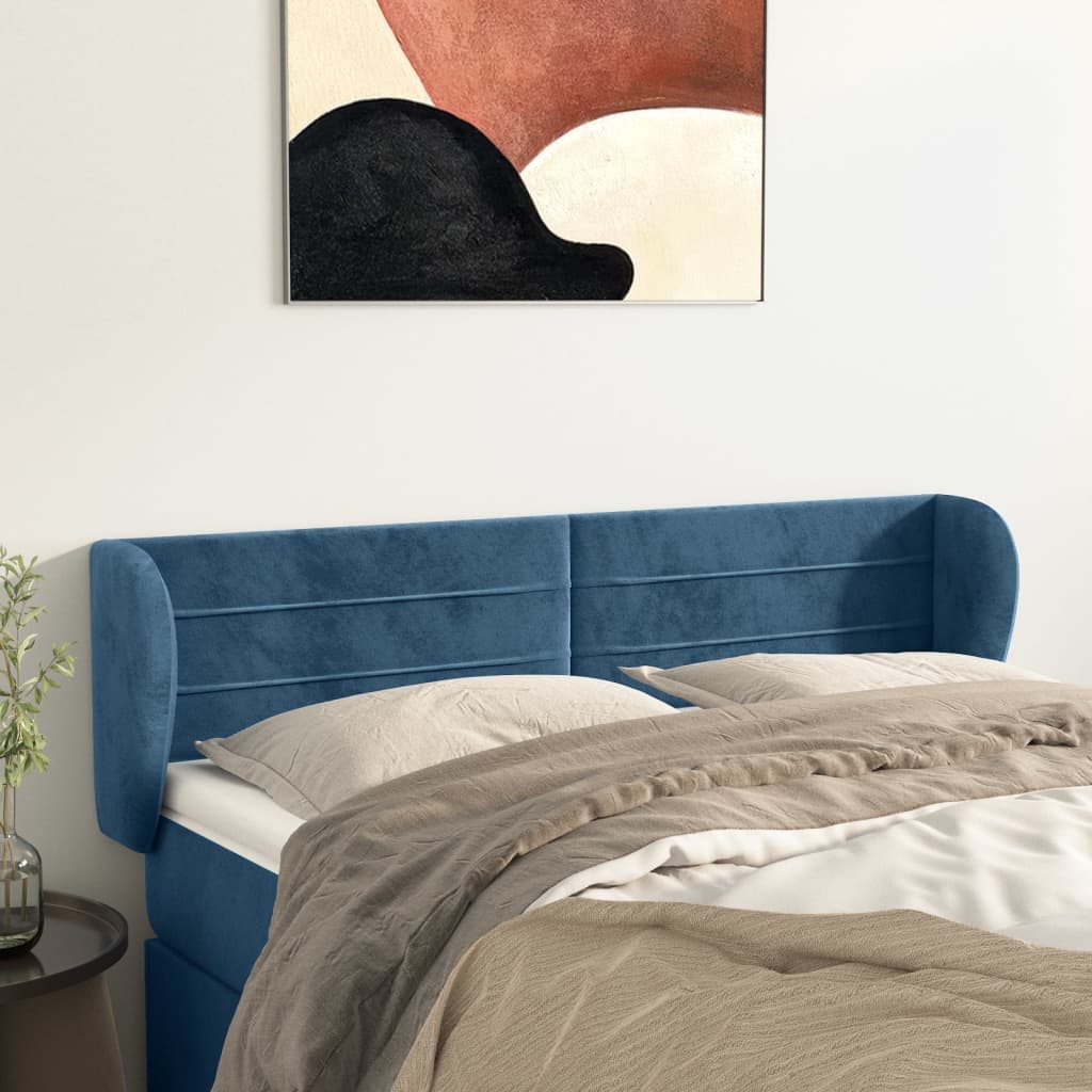 Testiera Ad Orecchio Blu Scuro 147x23x78/88 Cm In Velluto